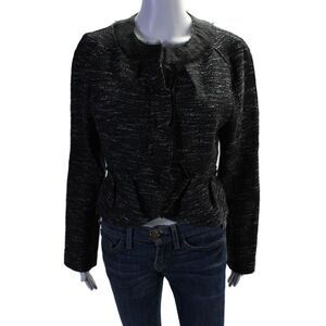 Magaschoni Collection Womens Silk Pleated Lined Crop Jacket Black Size 14